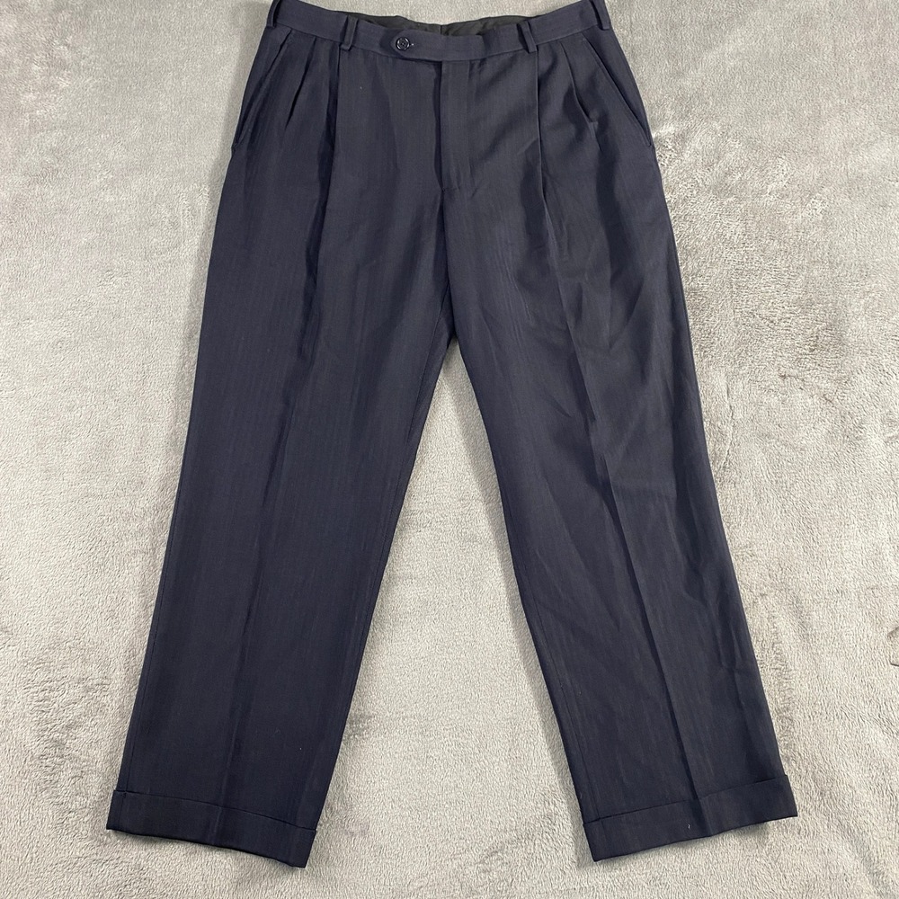 Brooks Brothers 346 Dress Pants Men W34 L29 Navy Herringbone Wool Stretch Office